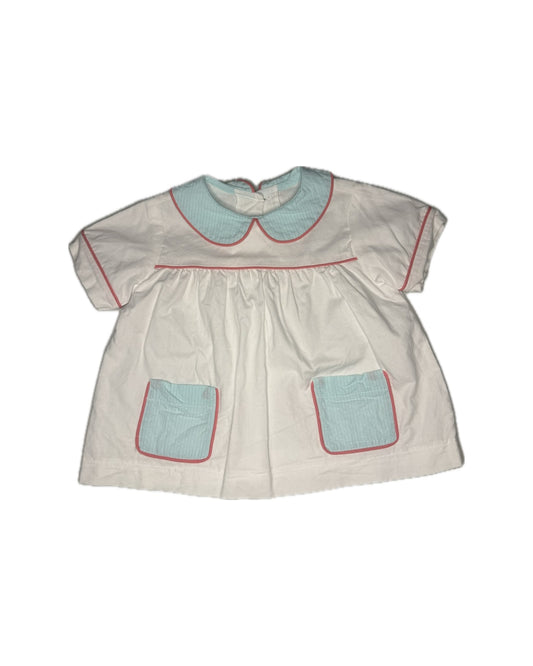 2T Willow Coral + Teal Peter Pan Collar Pocket Top