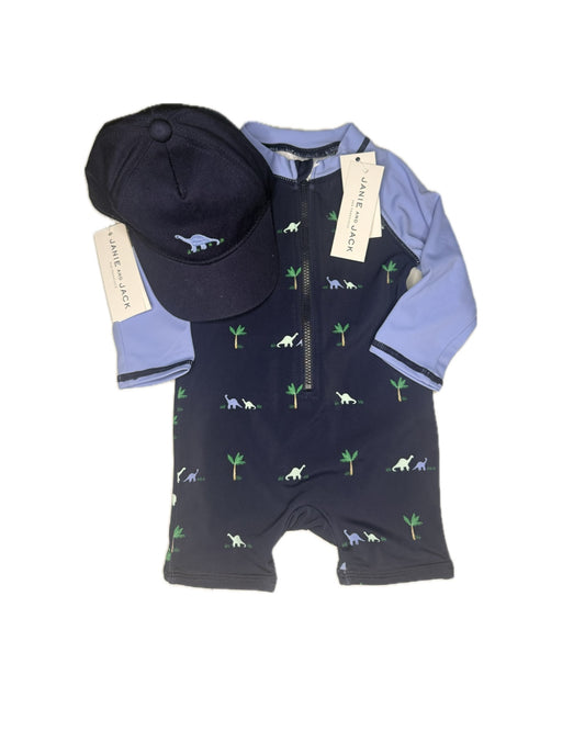 3/6M Janie & Jack Dino Rashguard Hat Set