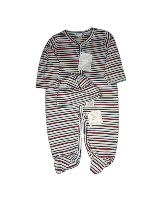 3/6M Kissy Kissy Striped Footie Pajama + Hat Set