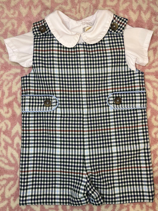 Sz 2T Jack Keene Jon Jon
Highgate Houndstooth with Beale Street Blue Lining & Tortoise Buttons and Sz 2T TBBC Peter Pan Collar Onesie