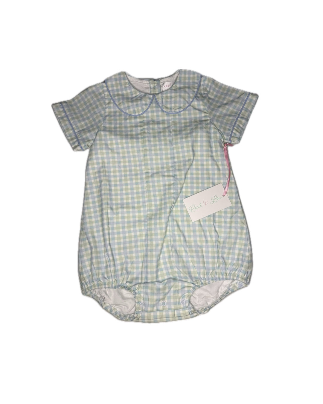 3T Cecil & Lou Green & Blue Gingham Peter Pan Collar Bubble