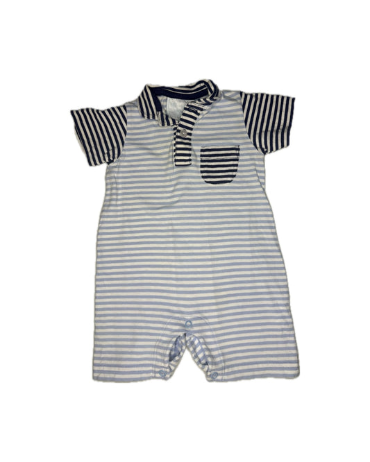 6M Little English Navy & Baby Blue Striped Polo Romper