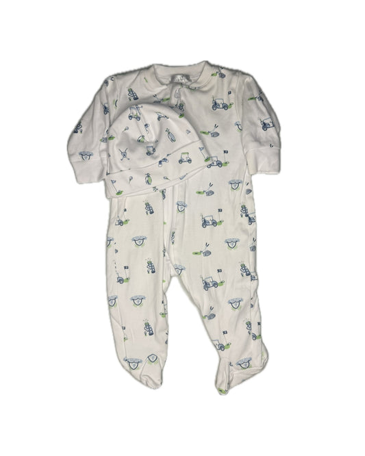 0/3M Kissy Kissy Golf Zip Up Pajama + Matching Bonnet