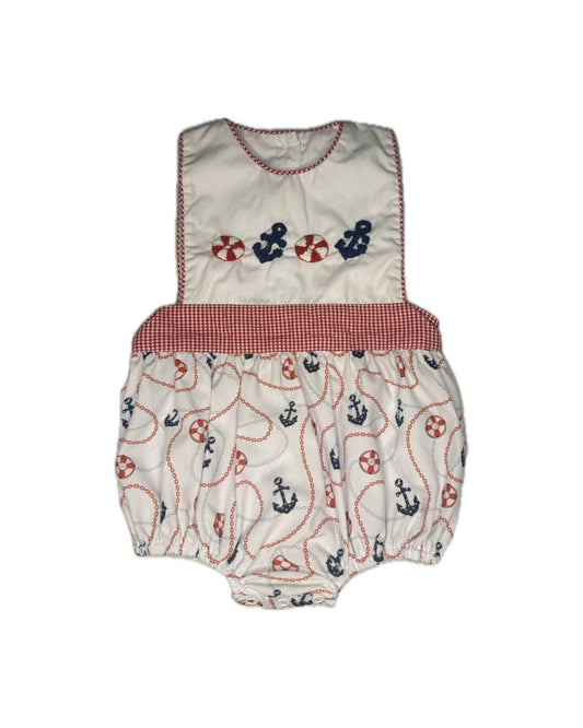 6M Smocked Flamingo Nautical French Knot Sunsuit