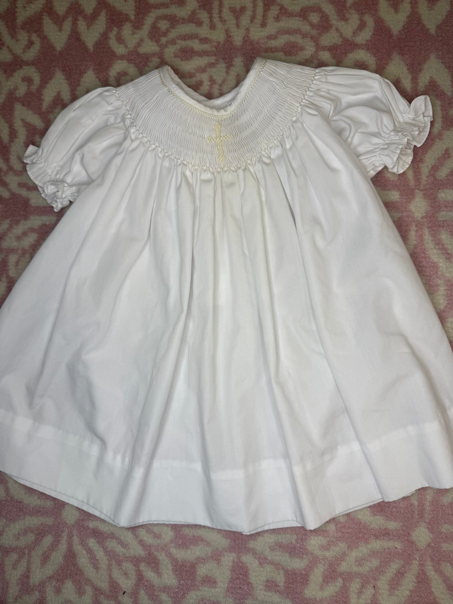 6M Simply Smock Cross Smocked White Dress
