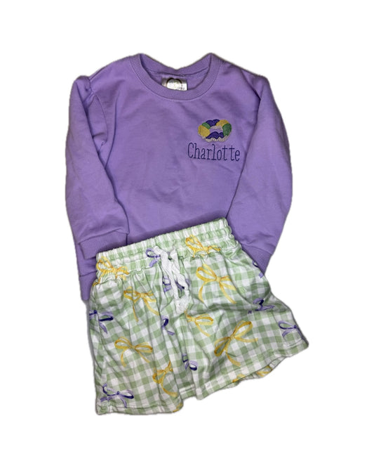 Girl 2/3 BB Blanks “Charlotte” King Cake Mardi Gras Skirt Set