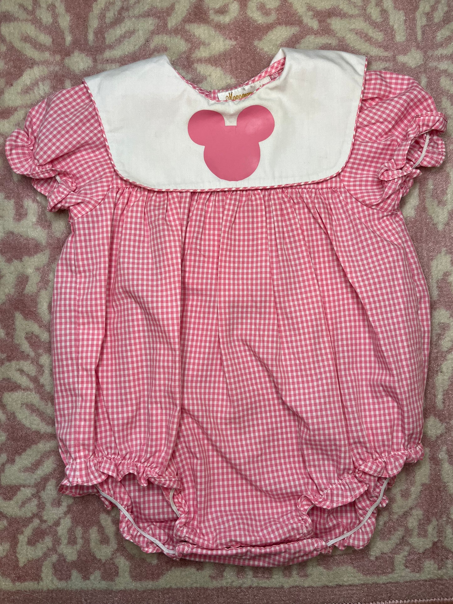 9M Monogramable by Rosalina Pink Gingham Bubble with Mickey Appliqué