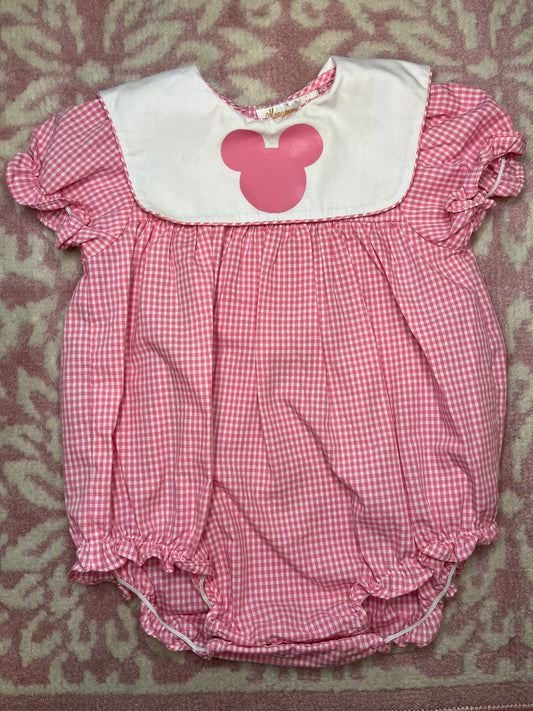 9M Monogramable by Rosalina Pink Gingham Bubble with Mickey Appliqué