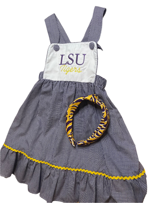 Sz 3T Krewe LSU Tigers Dress + Geaux Tigers Headband