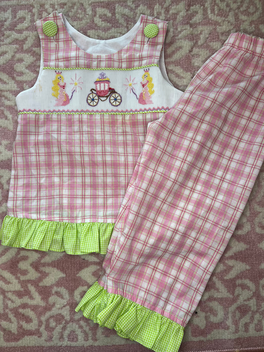 Sz 24M Banana Split Princess and Carriage Pink Plaid Ruffle Set
