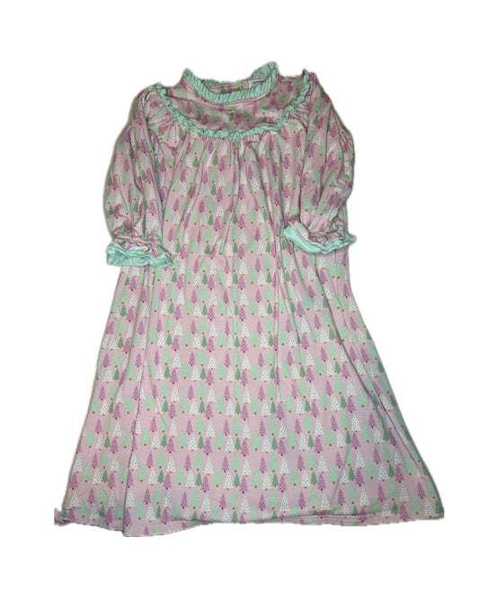 Girl 10 Little Louanne Christmas Tree Long Ruffle Night Gown