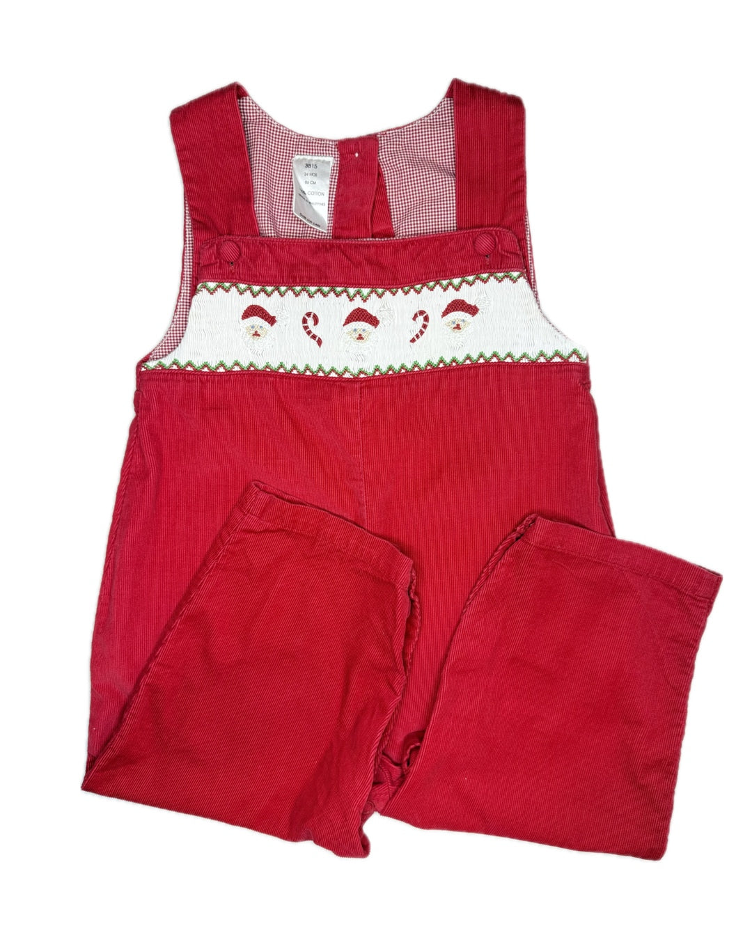 Boy 24M Petit Ami Santa & Candy Cane Smocked Cord Longall