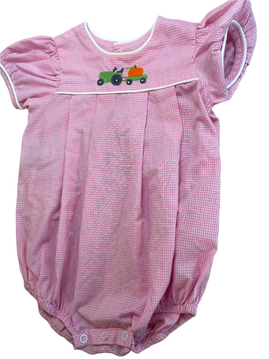 12M Baby Sen Pumpkin on Tractor Pink Bubble