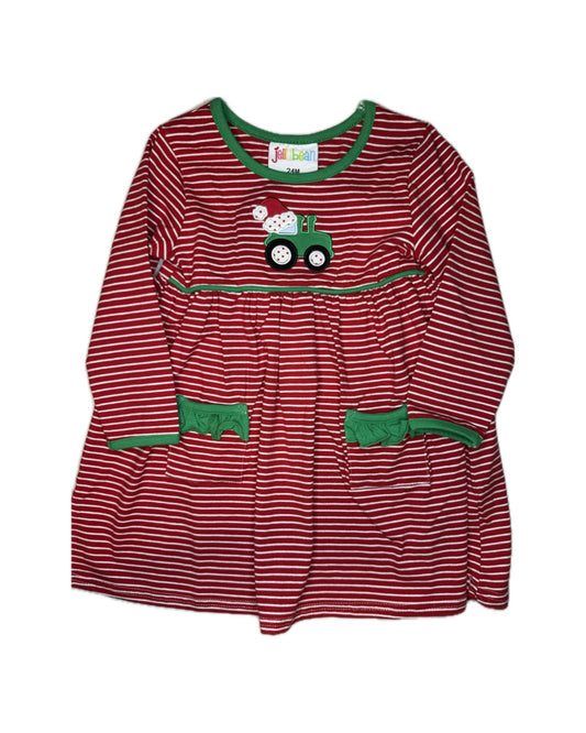 Girl 24M Jellybean Santa Tractor LS Christmas Dress