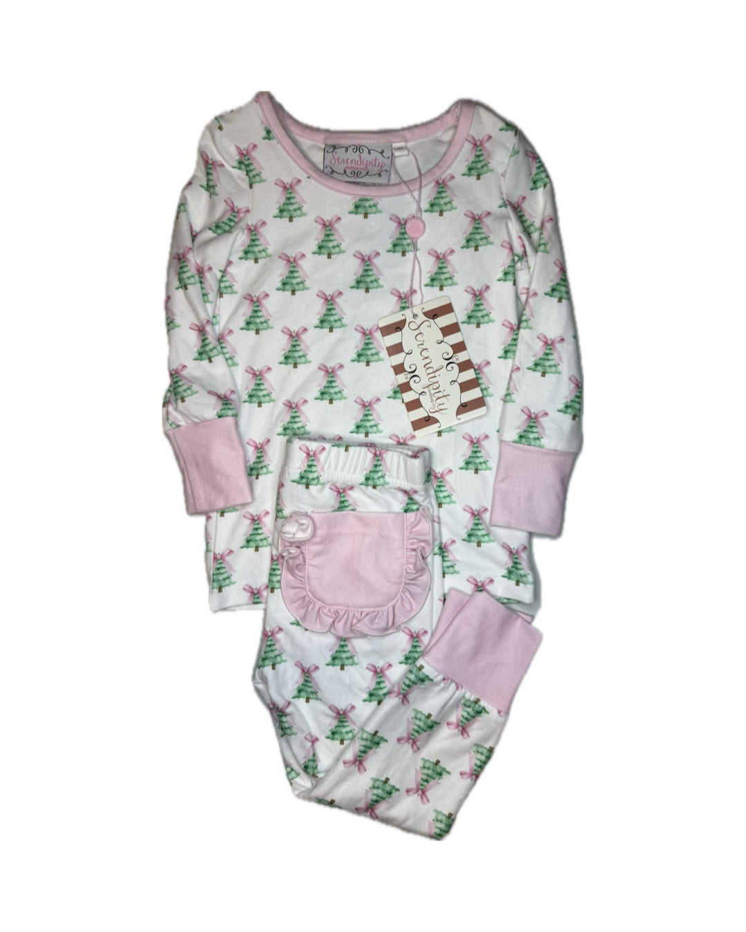 Girl 2T Serendipity Christmas Tree Bow Ruffle Pajama Set