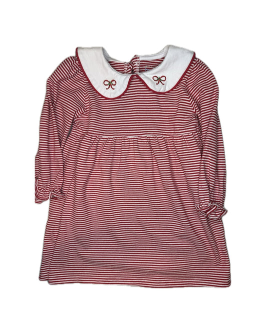 Girl 2 Itsy Bitsy Boy Holly Red & White Striped LS Dress