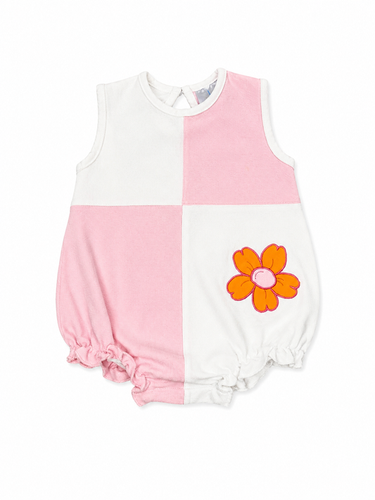 12M Little English Pink & White Colorblock Daisy Appliqué Bubble