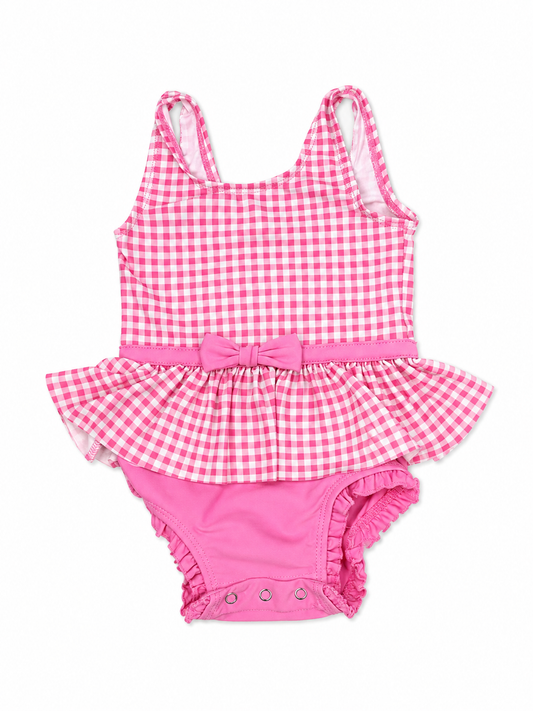 6/12M Ruffle Butts Hot Pink Gingham Bow One Piece