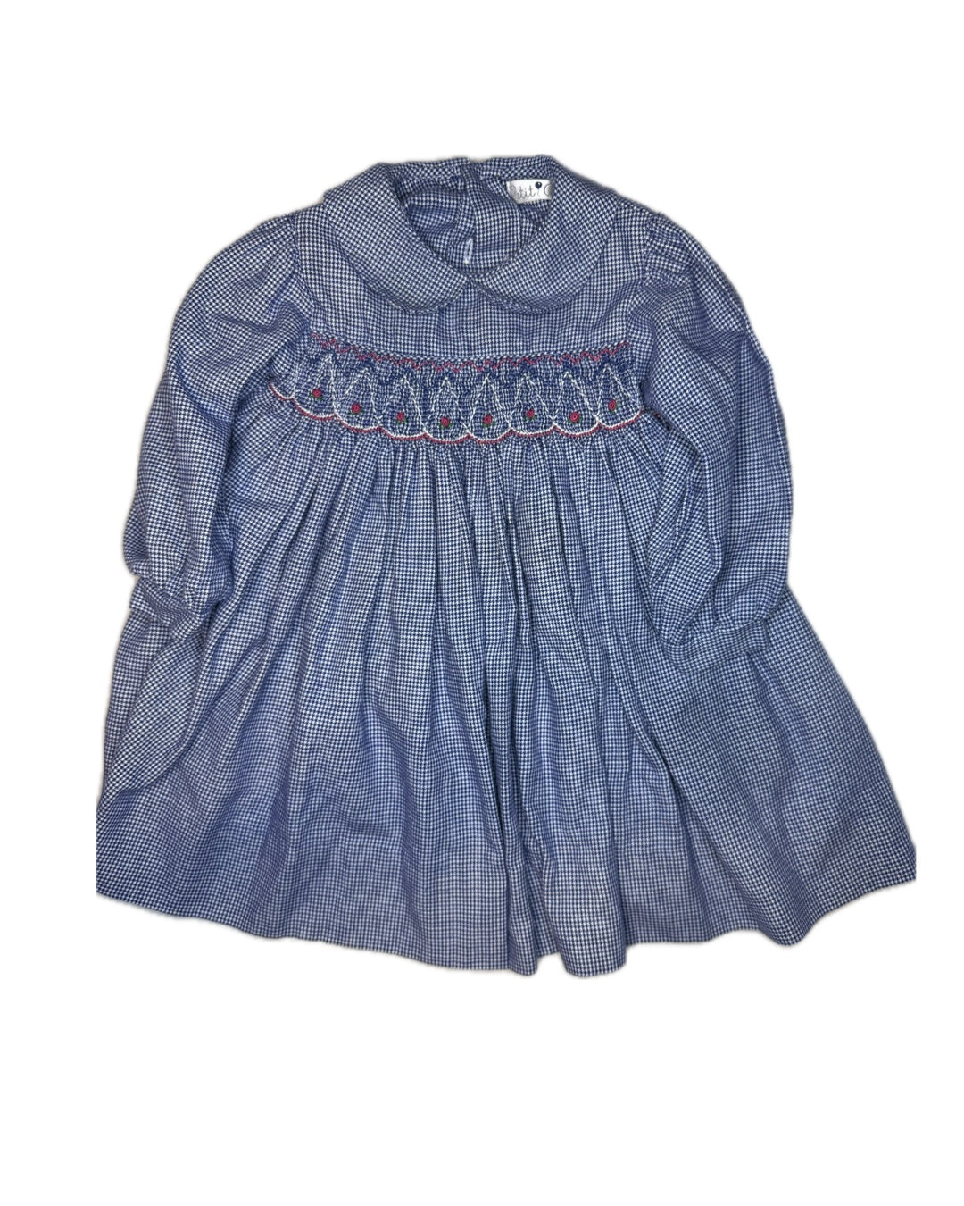 Blue gingham smocked long sleeve dress with Peter Pan collar, classic children's clothing