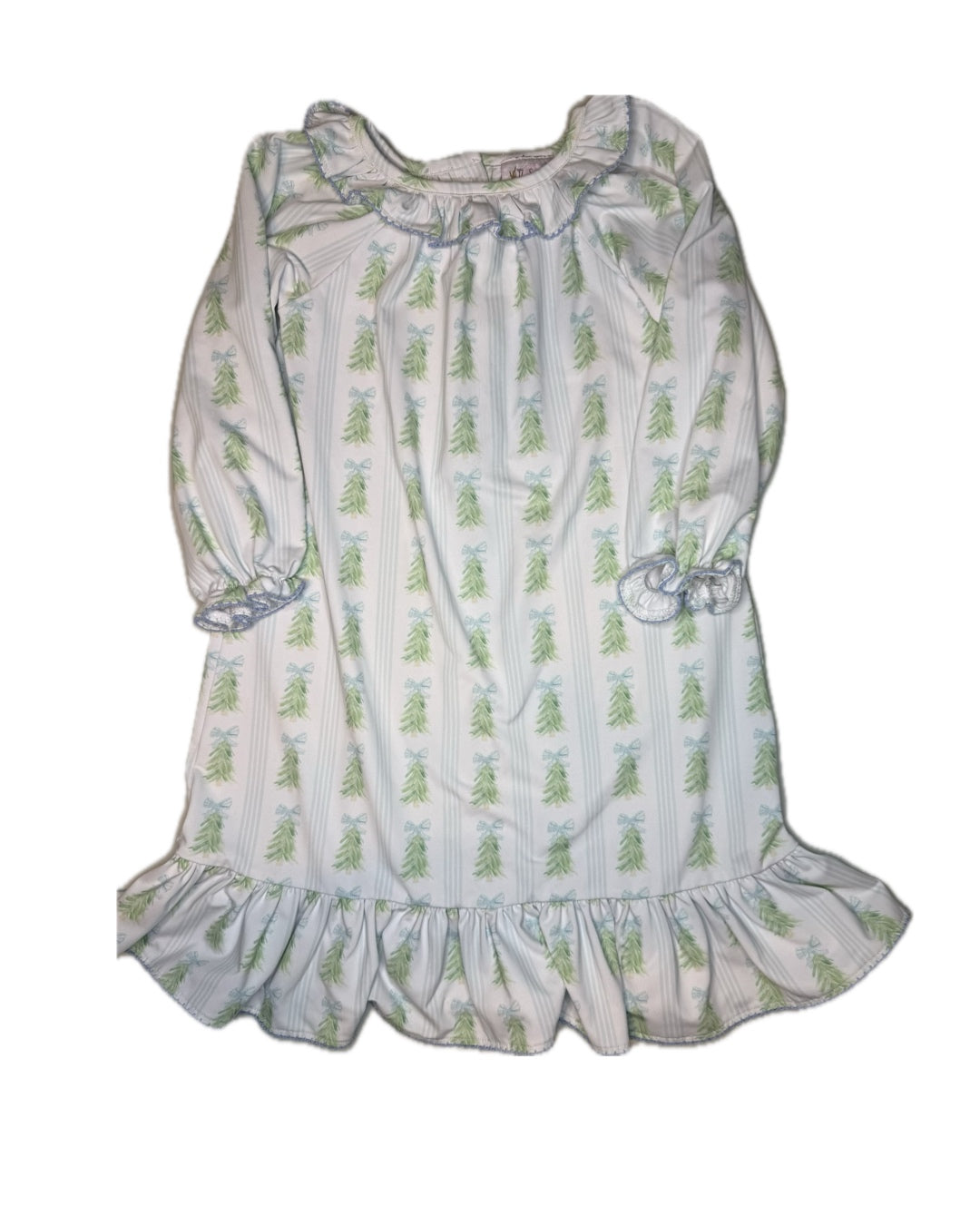 Girl 3T The Smocking Place Blue Bow Christmas Tree Ruffle Night Gown