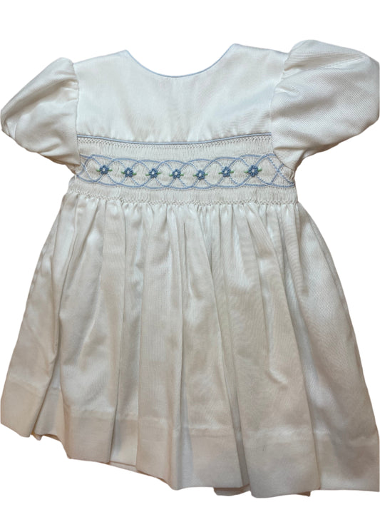 6M Petit Ami Blue Rosette Smocked White Dress