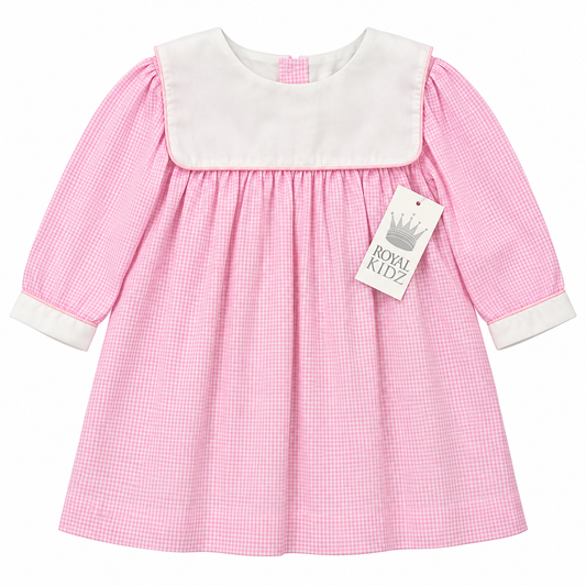12M Royal Kidz Pink LS Bib Collar Dress